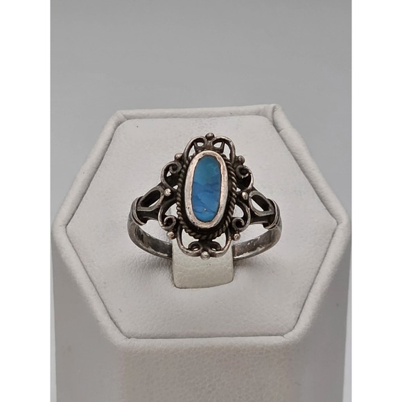 Adams Jewelry - Adams Sterling Silver Ring with Blue Oval Stone Size 7